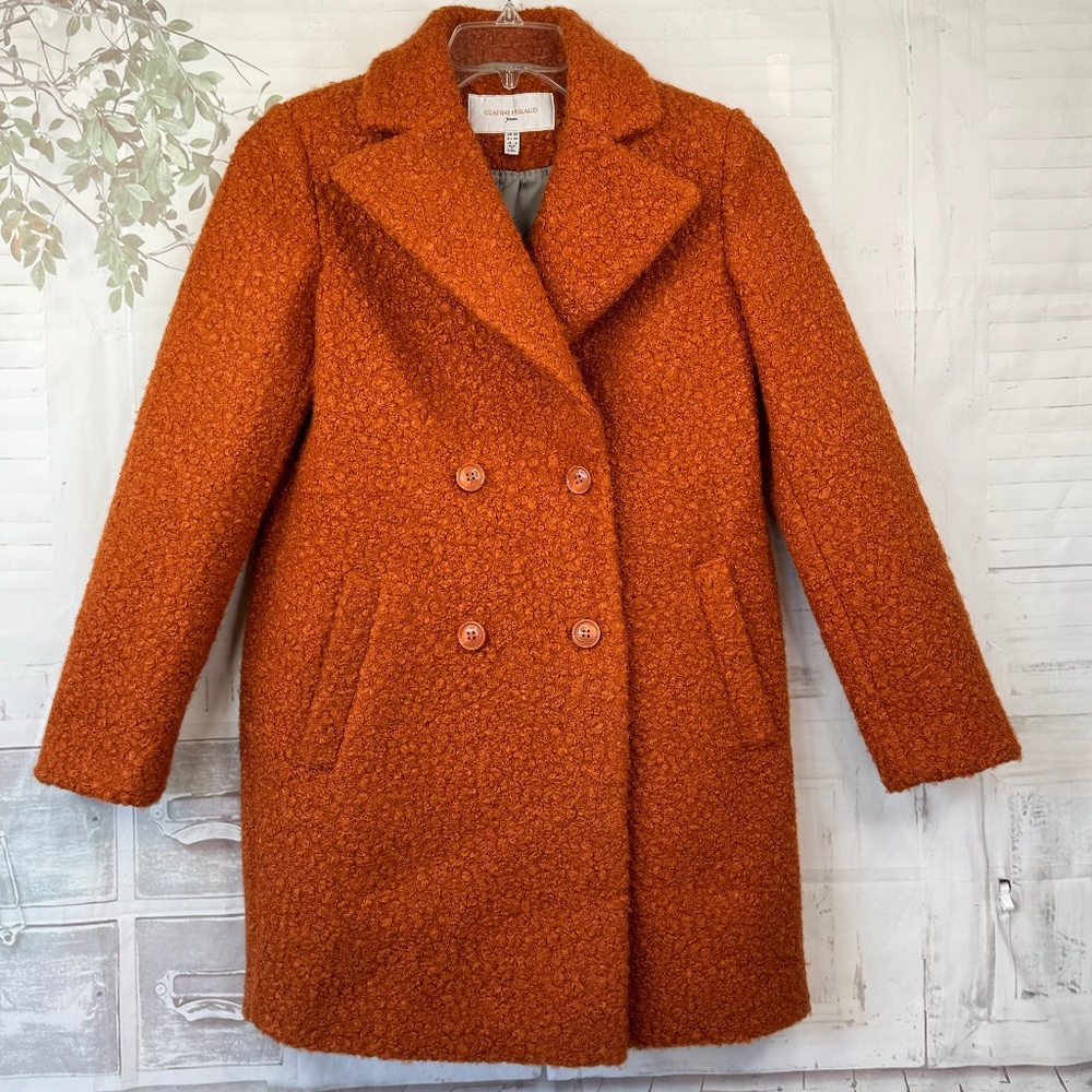 Gianni Feraud Femme Womens Double Breasted Boucle dPea Coat Rust Orange US 6